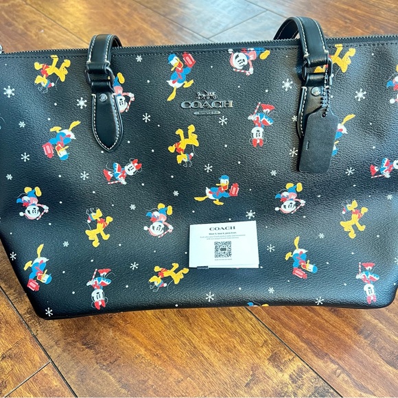 Coach Black Tote Bag with Mickey Mouse Holiday Design, new without tags - Picture 5 of 7